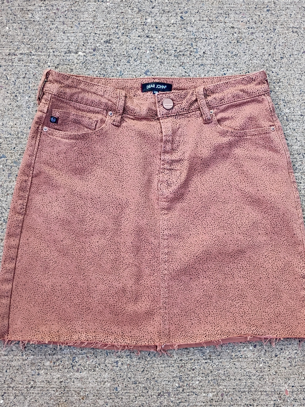Dear John Light Iridescent Rust Animal Print Denim Mini Skirt Sz 28 Waist